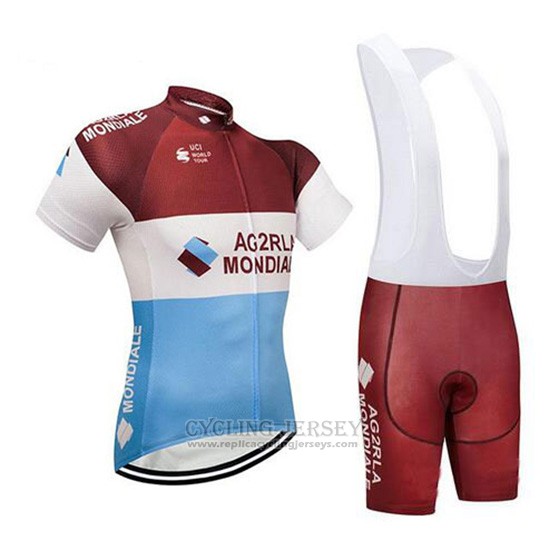 2018 Cycling Jersey Ag2r La Mondiale Marron and White Short Sleeve and Bib Short
